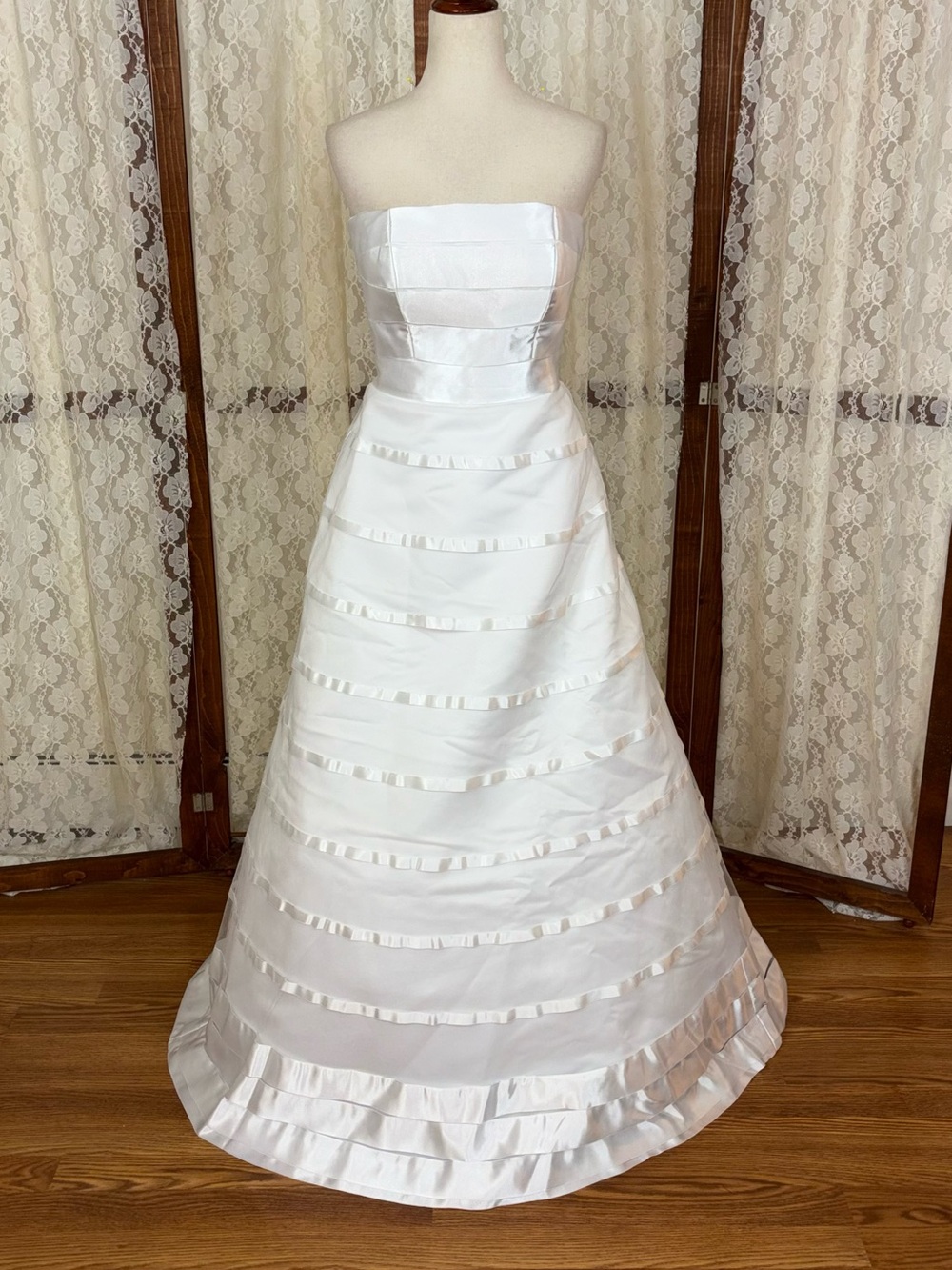 Gorgeous Bellissima Satin Shadow Stripe Wedding Gown